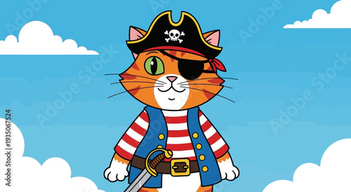 Vector pirate cat cartoon character