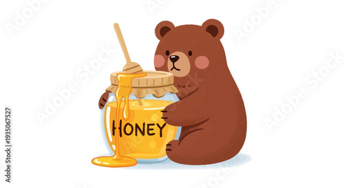 Vector illustration of brown bear with honey jar