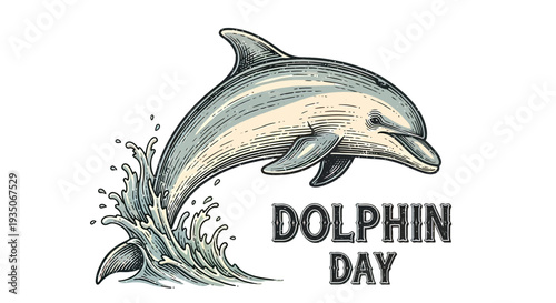 Dolphin Illustration Jumping Out of Water.
