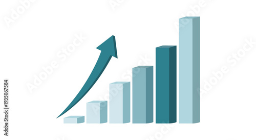 A graphic illustration depicts rising bar graphs with an upward trending arrow conveying growth and success silhouette high quality professional detailed