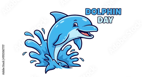 Happy Cartoon Dolphin Jumping Out Water.