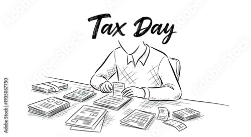 Man Filling Out Tax Forms Desk.