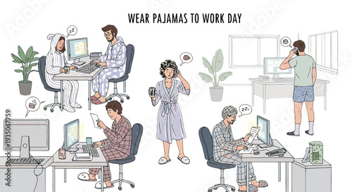 Office Workers Wearing Pajamas at Work.