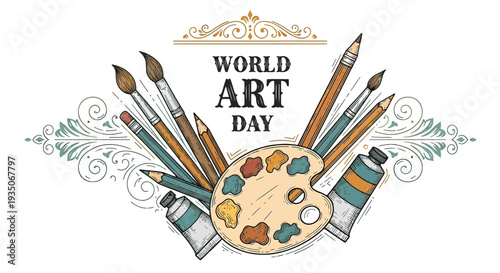 Paintbrushes and Palette for World Art Day.