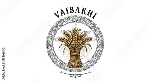 Vaisakhi Emblem with Wheat Illustration.