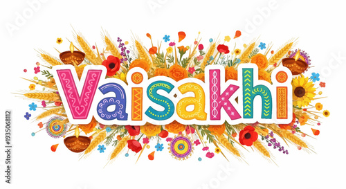 Vaisakhi colorful typography with festive elements.