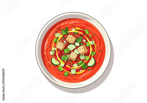 Traditional Spanish Gazpacho on a White Background