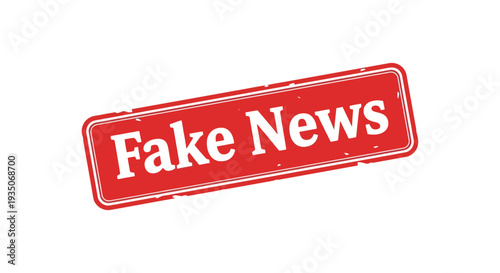 A vibrant red stamp boldly declares fake news in white lettering creating a stark visual statement silhouette high quality professional