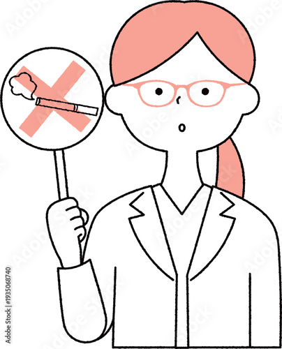 禁煙を呼びかける若い女性医師単色