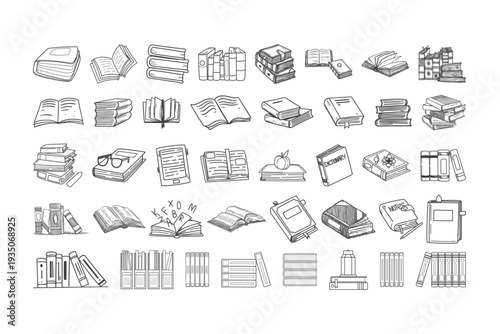 Books Bundle with Library and Reading Elements for Book Lovers Education and Learning Design