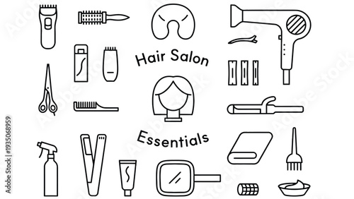 Hair salon vector illustration with various beauty tools and essentials