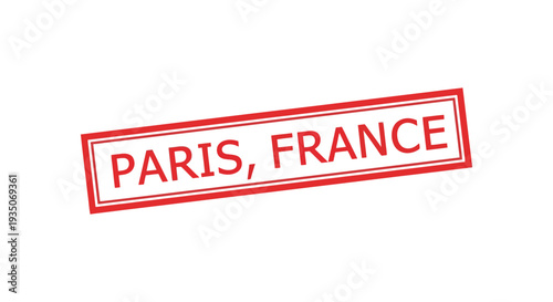 A red rectangular stamp displays the text Paris France in bold white lettering creating a striking silhouette high quality professional detailed