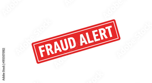 A rectangular red sign with bold white text reading fraud alert displayed against a stark white background silhouette high quality professional