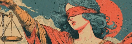 Lady Justice Blindfolded with Scales and Sun Background Illustration
