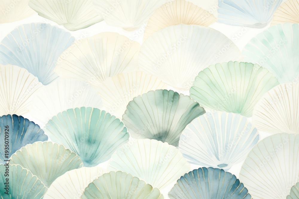 Obraz premium Sea shells watercolor background backgrounds invertebrate repetition.