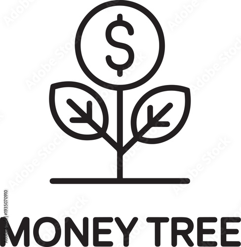 Simple flat design money tree illustration with dollar sign and growth concept