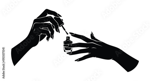 A striking black silhouette depicts hands applying nail polish showcasing a beauty routine with elegant precision silhouette high quality professional