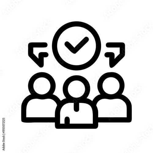 Team collaboration with verified success and communication flow indicators isolated on white background, Vector