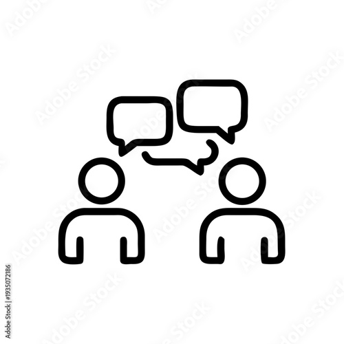 Two individuals engaged in a conversation with speech bubbles indicating communication exchange isolated on white background, Vector