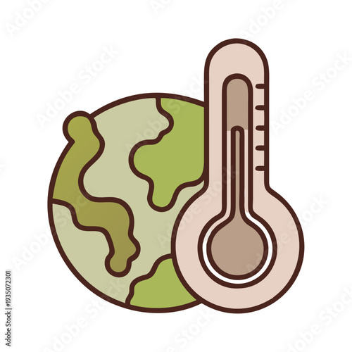 Global warming illustrated by a thermometer and earth graphic isolated on white background, Vector