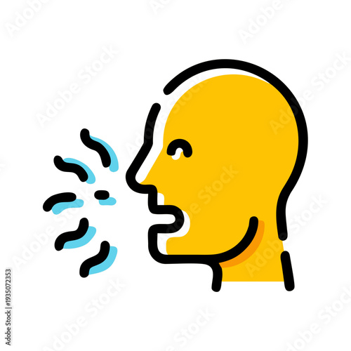 A stylized illustration of a person speaking or shouting with sound effects isolated on white background, Vector