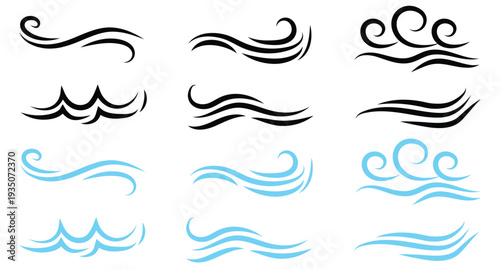 Water and Sea Wave Logo Set with Zigzag Line Symbols, 60 Wave Design Shapes Collection Isolated on White Background Vector