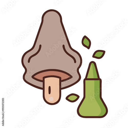 Illustration of a nose spray bottle with a green leafy substance inside isolated on white background, Vector
