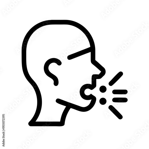 Person sneezing with particles spreading outwards in a simple line drawing style isolated on white background, Vector