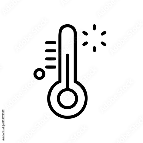 Thermometer icon showing high temperature with a sun and wind symbol isolated on white background, Vector