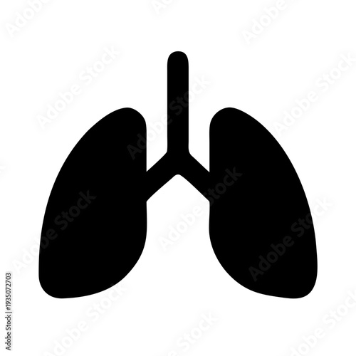 Simple black and white illustration of human lungs with trachea isolated on white background, Vector
