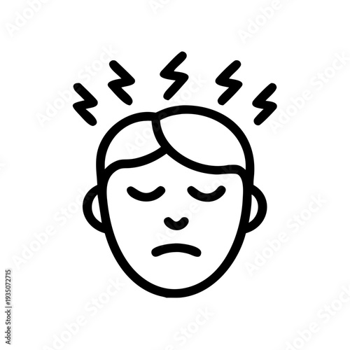 A person experiencing a headache with lightning bolt visual effects around the head isolated on white background, Vector