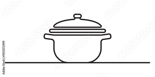 Abstract continuous one line art cooking pot with lid vector illustration