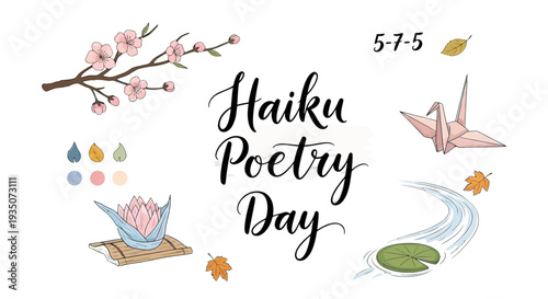 Haiku Poetry Day Illustration with Nature Elements.