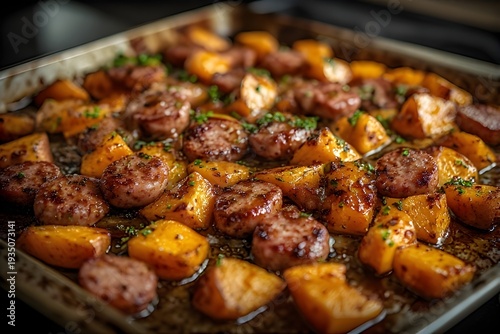 Wallpaper Mural roasted kielbasa and sweet potato sheet pan dinner drizzled with a glossy honey garlic glaze Torontodigital.ca