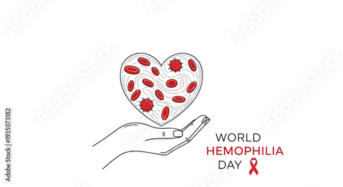 Hand Holding Heart with Blood Cells.