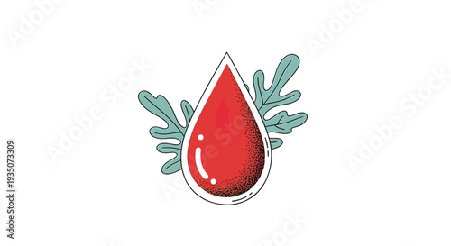 Red Blood Drop with Leaves Illustration.