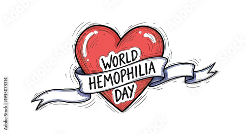 Red Heart with Ribbon World Hemophilia Day.