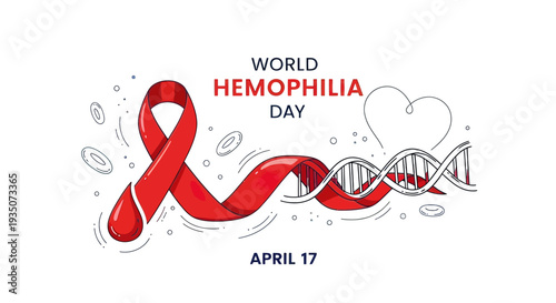 Red Ribbon Hemophilia Awareness Illustration Design.
