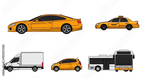 Collection of various vehicle illustrations isolated on white background for design