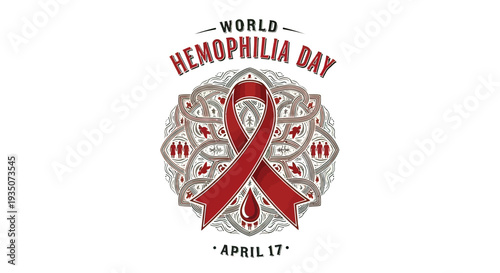 World Hemophilia Day Awareness Red Ribbon Logo.