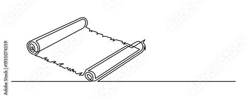 Minimal continuous line art antique scroll illustration symbolizing old parchment document vector