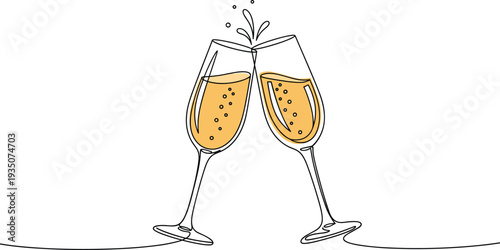 Champagne Glasses Cheers Illustration with Sparkling Wine Toast for Celebration, Party Event, Wedding Reception, and Festive Holiday Concept