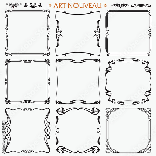 Decorative square borders and frames Art Nouveau style