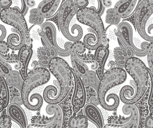 Title intricate paisley pattern a seamless black and white textile design description a repeating pattern of paisley shapes in black and white