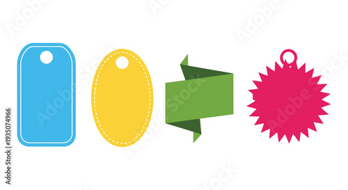 A colorful assortment of blank tag shapes including rectangular oval folded and starburst designs silhouette high quality professional detailed modern elegant