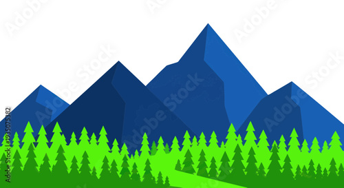 Stylized Mountain Range with Evergreen Forest Landscape