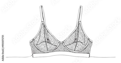 Line drawing of a mesh bralette ideal for lingerie advertisements, intimate apparel catalogs, fashion blogs, or personal style guides