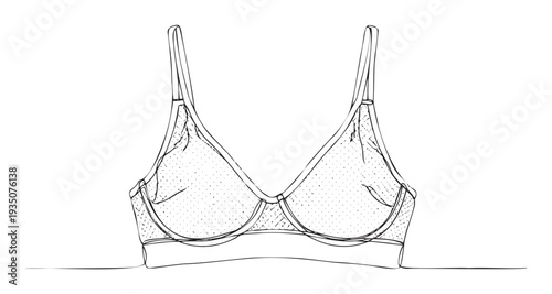 Simple elegant line drawing of a comfortable softcup bralette with delicate dotted texture, perfect for lingerie advertisements, intimate apparel catalogs, and fashion blog graphics.