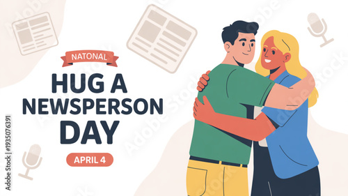 Man and woman hugging on national hug a newsperson day showing appreciation for journalists