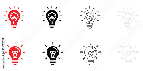 idea light bulb icon vector, creativity idea generation symbol vector, silhouette and line art icon